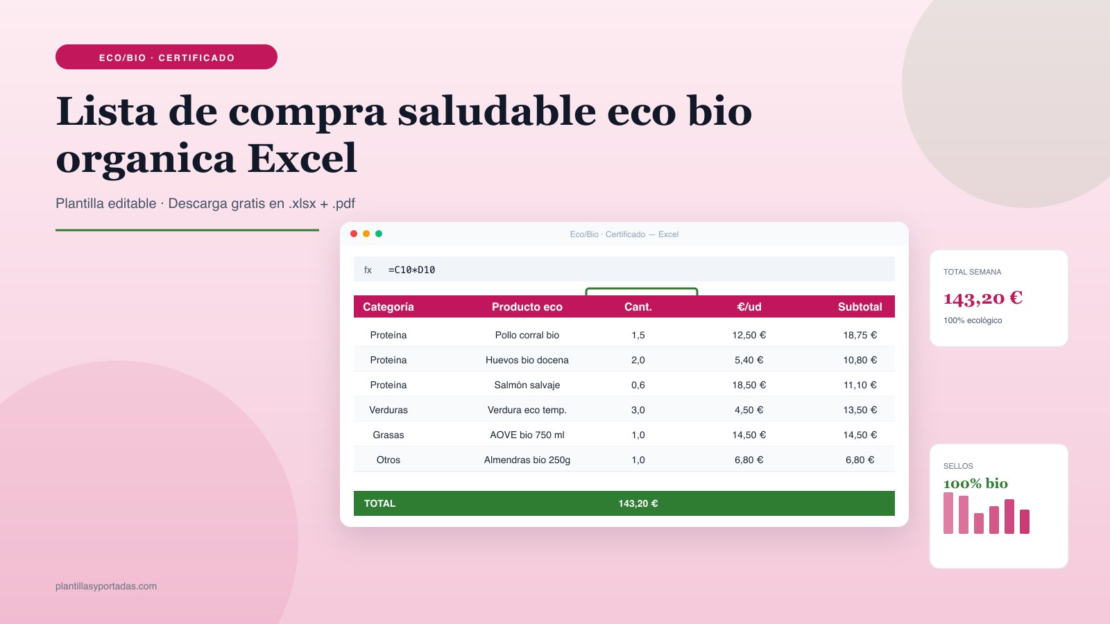 Plantilla Lista de compra saludable — productos eco/bio orgánicos en Excel