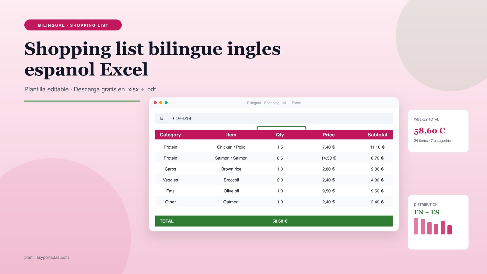 Plantilla Lista de compra saludable — bilingüe ES+EN en Excel