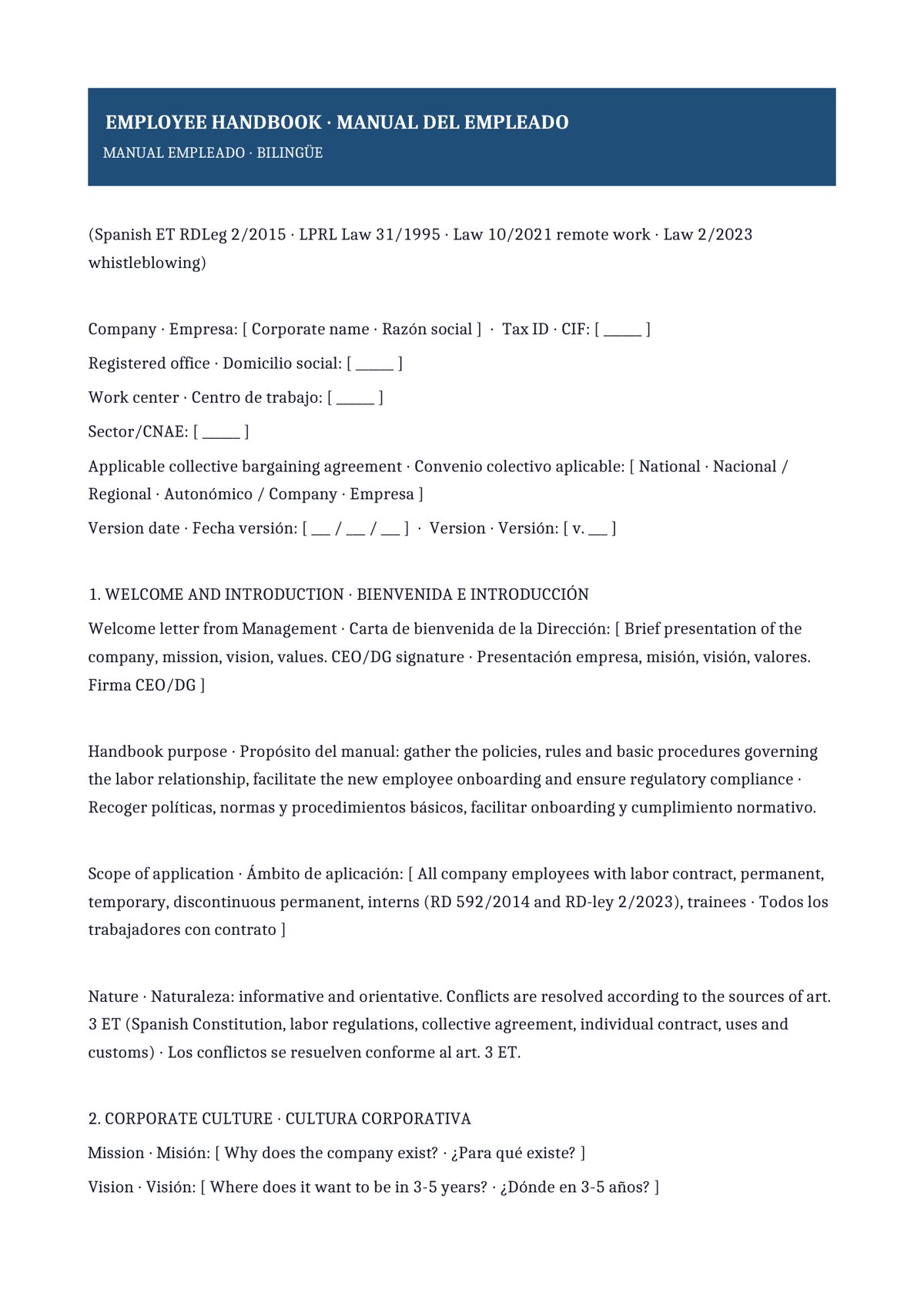 Plantilla Manual del empleado bilingüe (ES + EN)