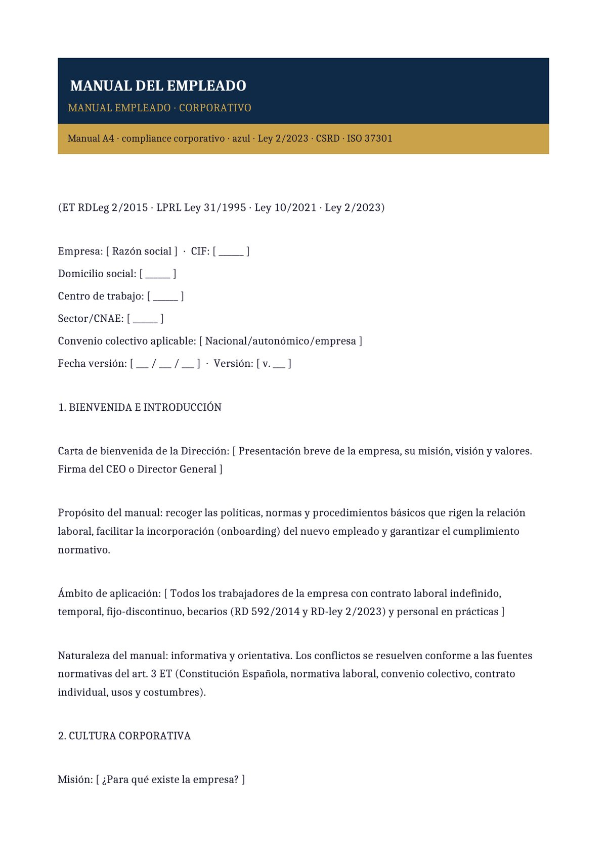 Plantilla Manual del empleado corporativo