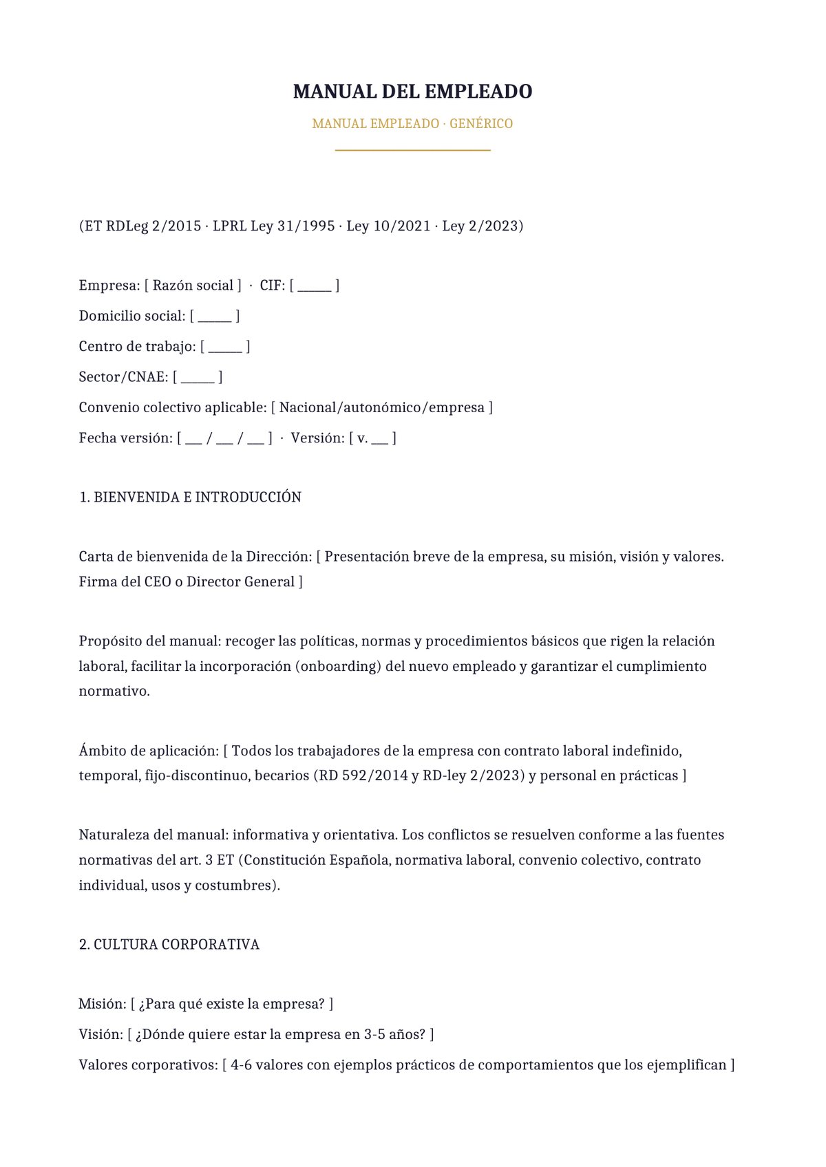 Plantilla Manual del empleado genérico