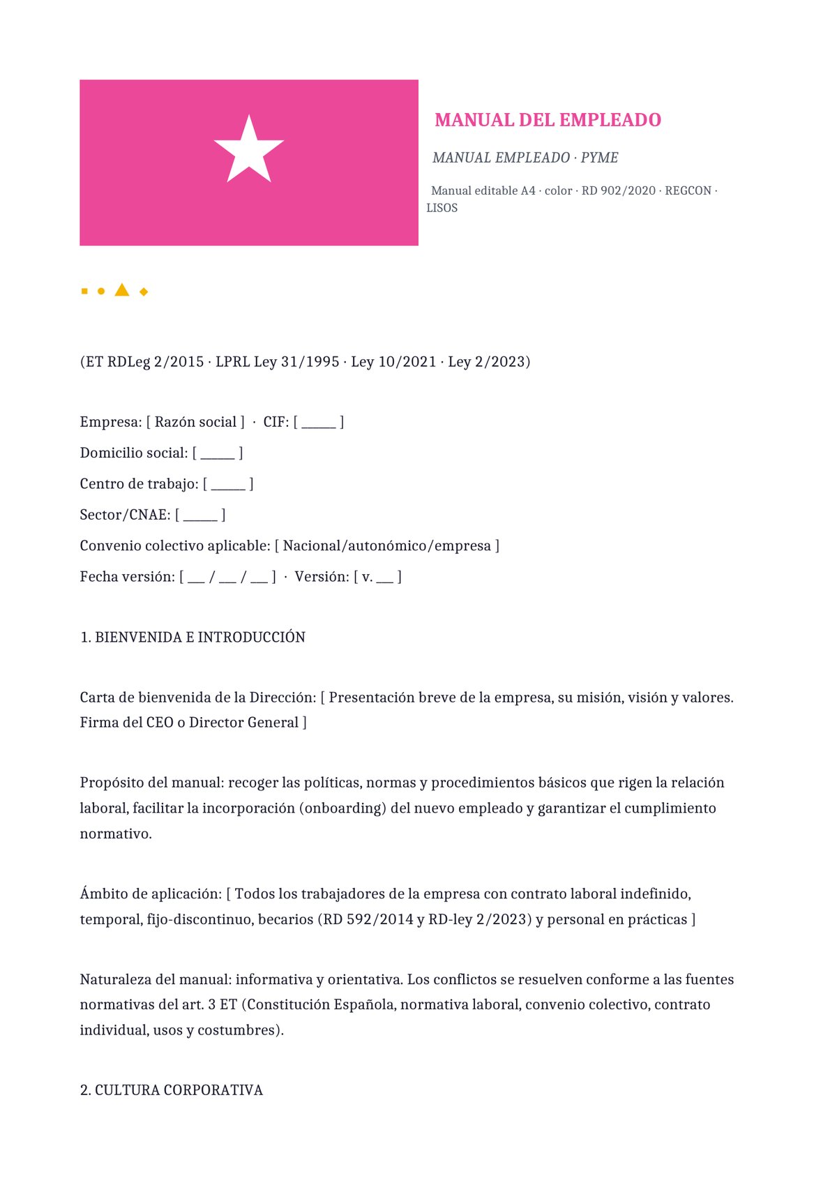 Plantilla Manual del empleado PYME