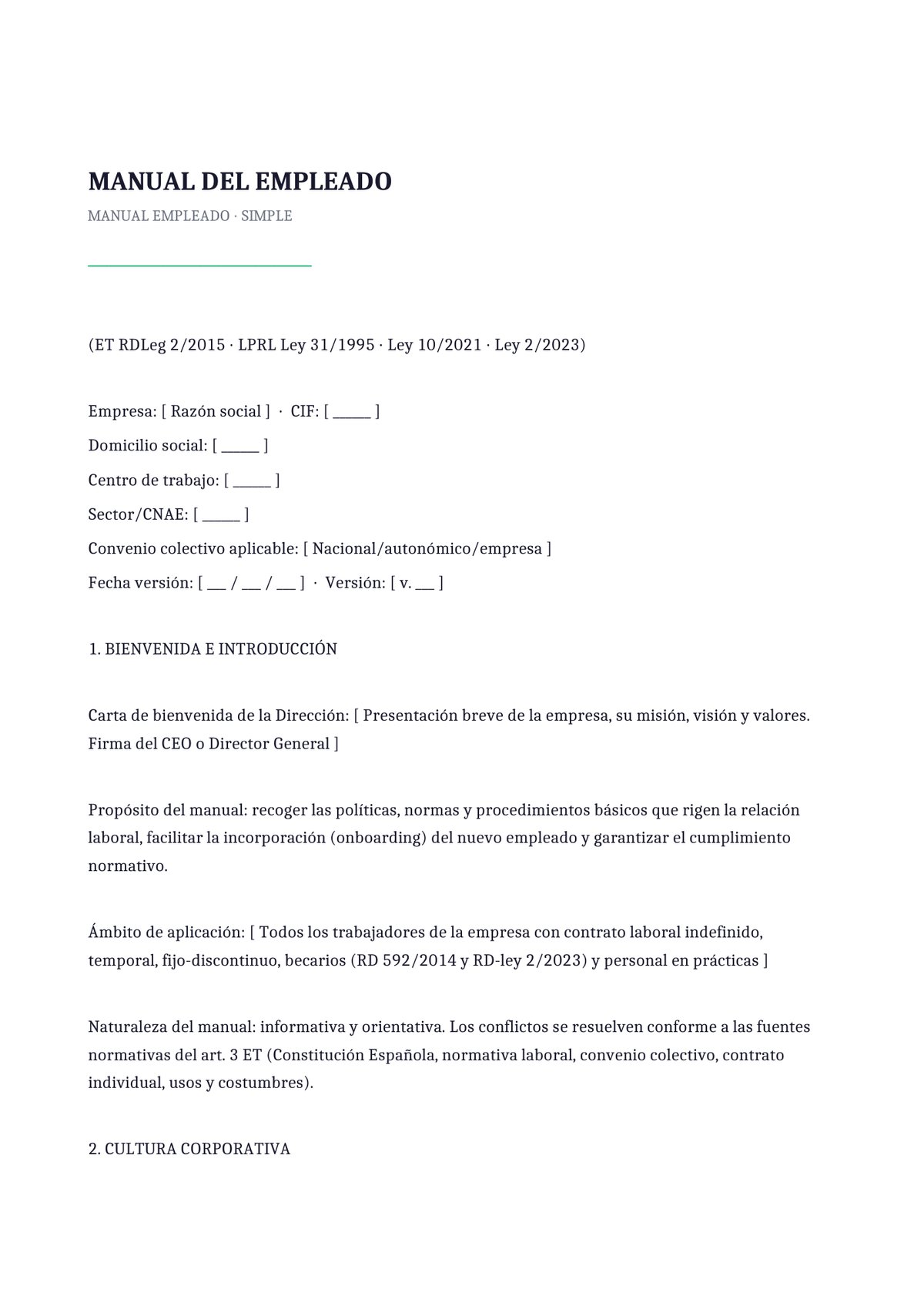 Plantilla Manual del empleado simple