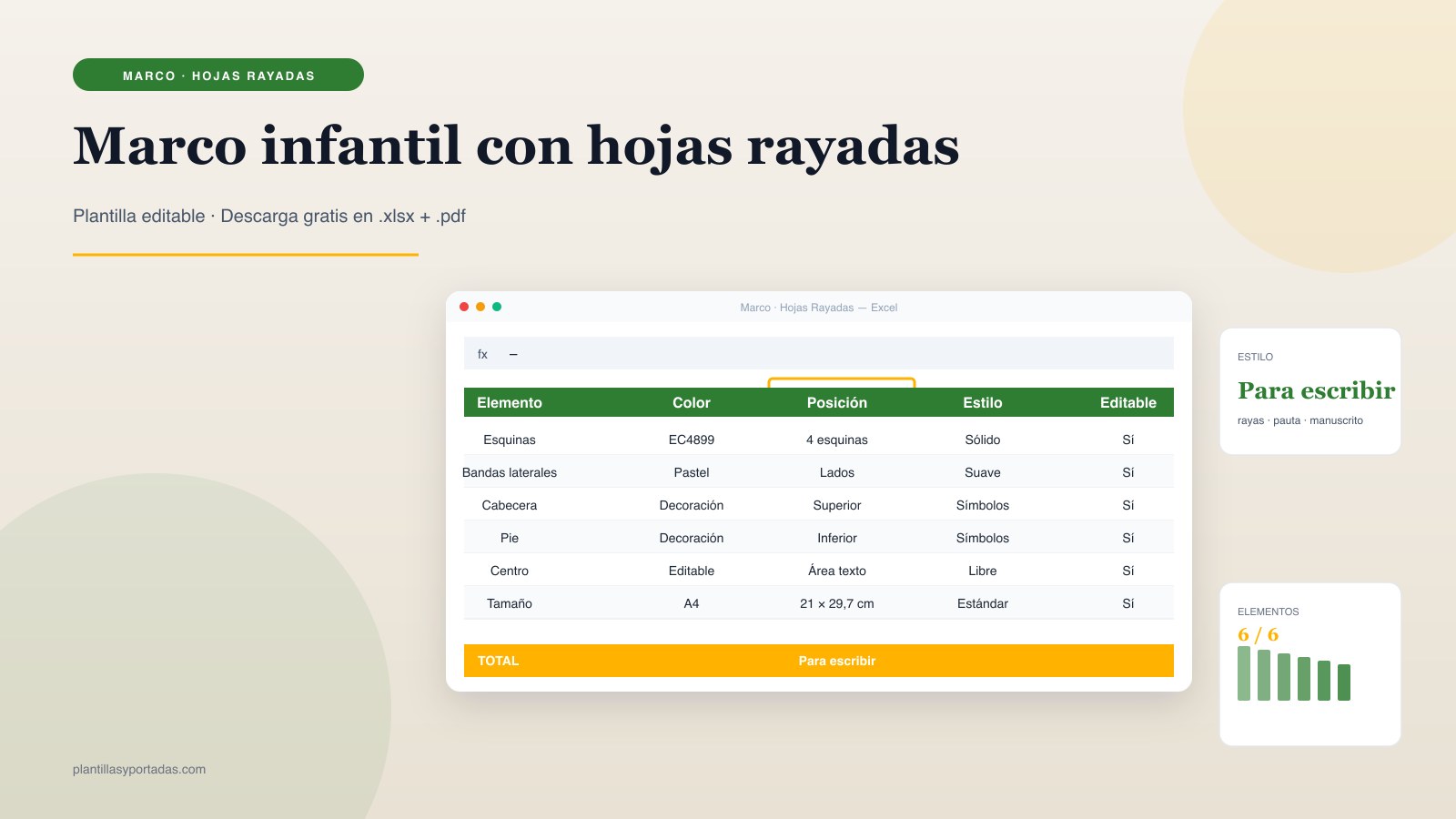 Plantilla Marco infantil con hojas rayadas