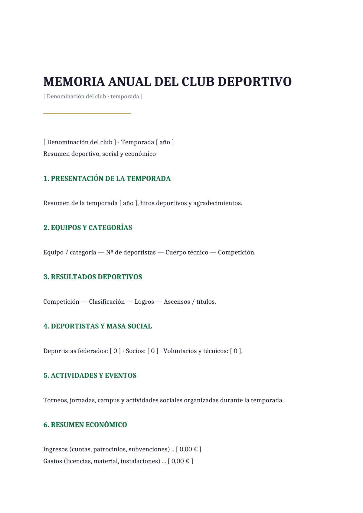 Plantilla Memoria anual de asociación deportiva