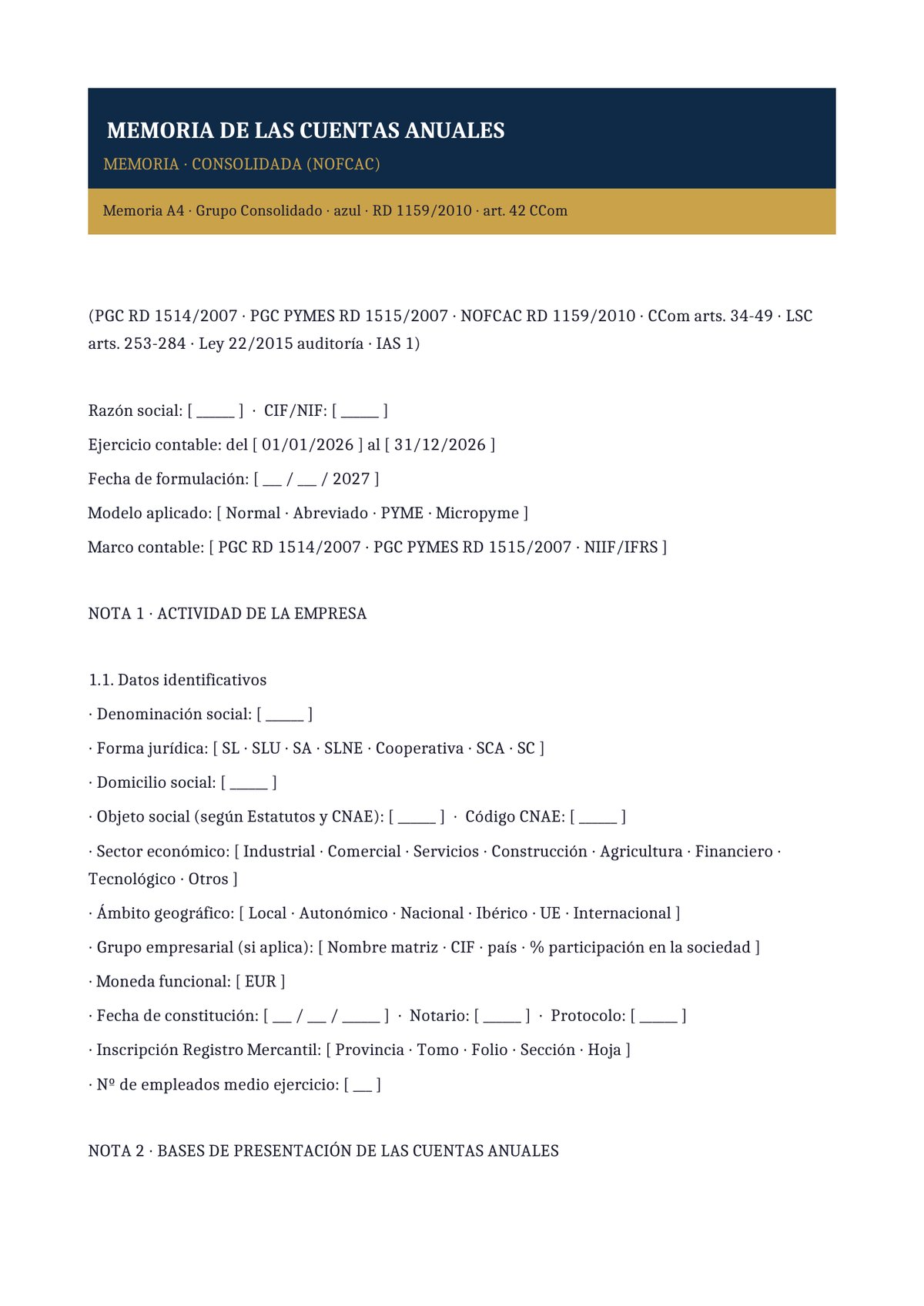 Plantilla Memoria anual consolidada (grupo · NOFCAC)