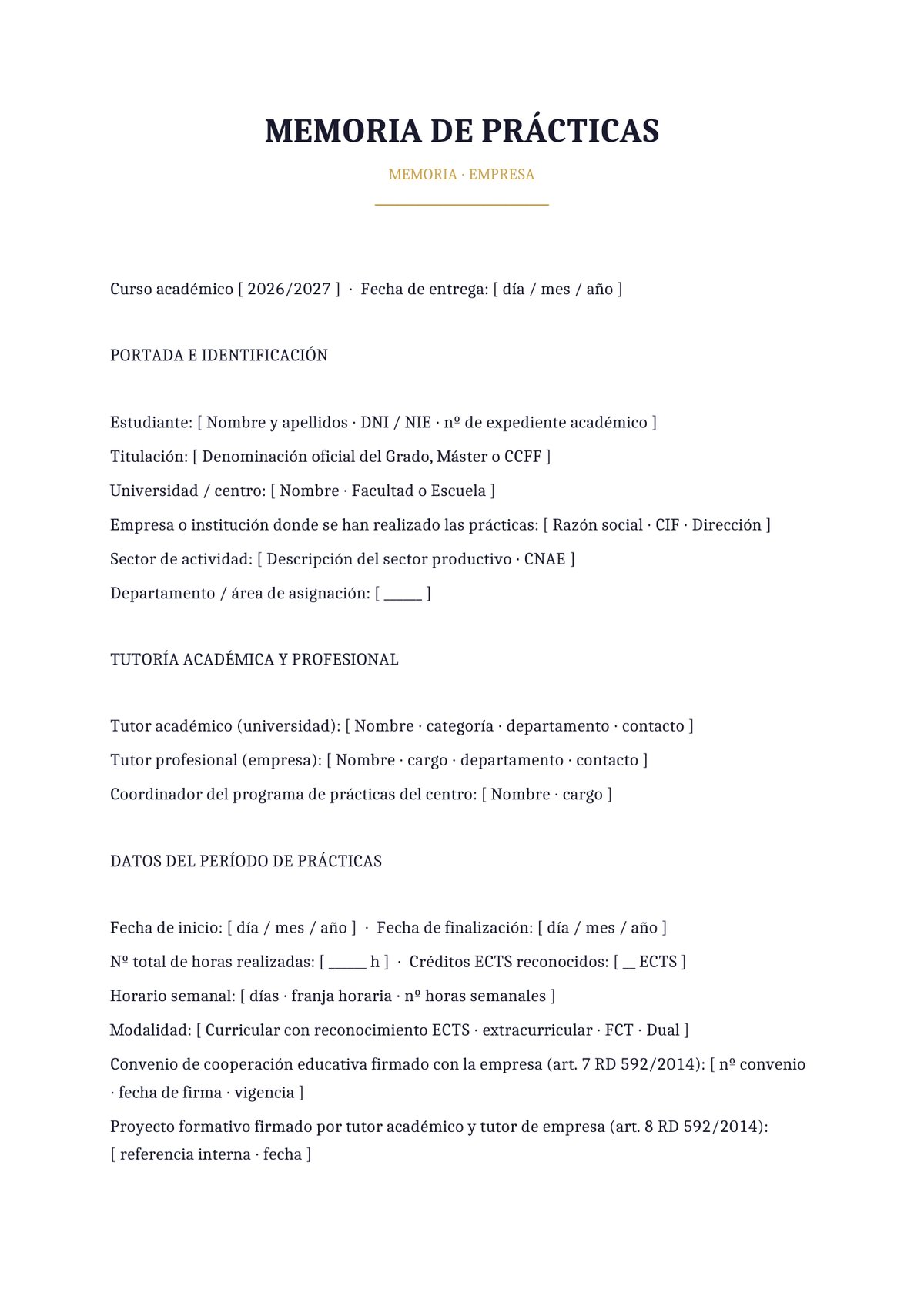 Plantilla Memoria de prácticas en empresa
