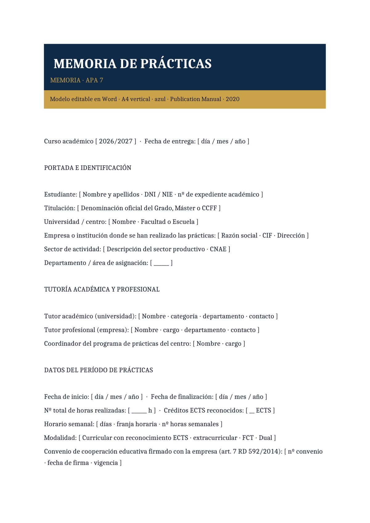 Plantilla Memoria de prácticas en formato APA 7