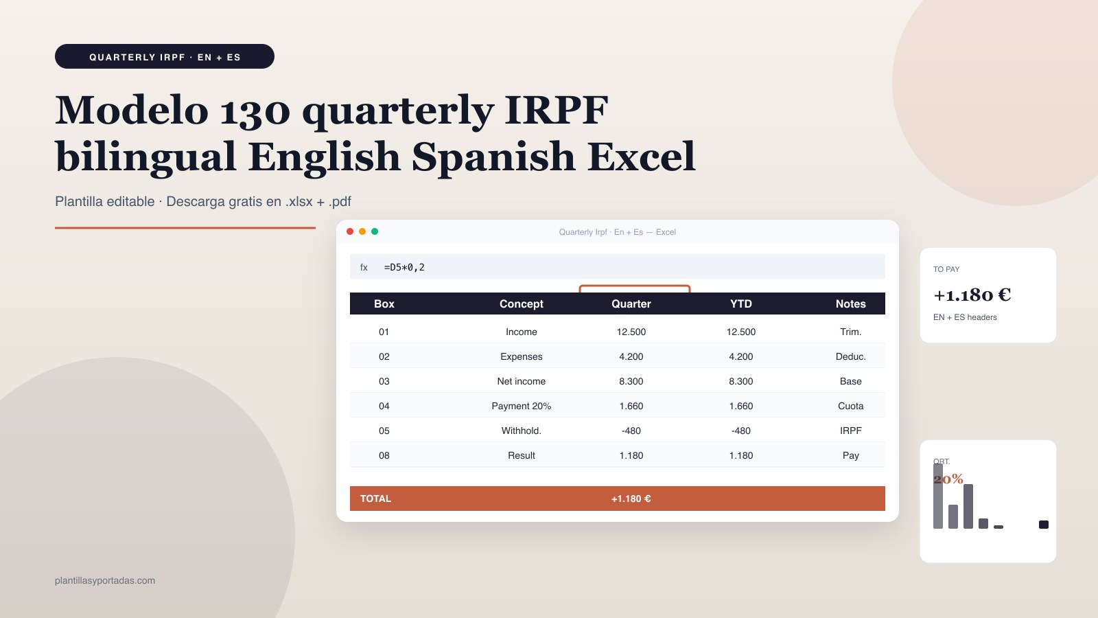 Plantilla Modelo 130 IRPF · quarterly bilingual EN + ES en Excel