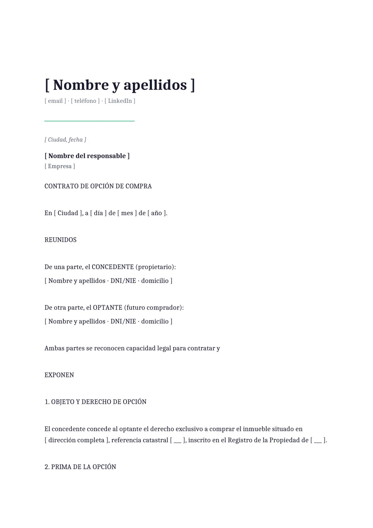 Plantilla Opción de compra para empresa o inversor