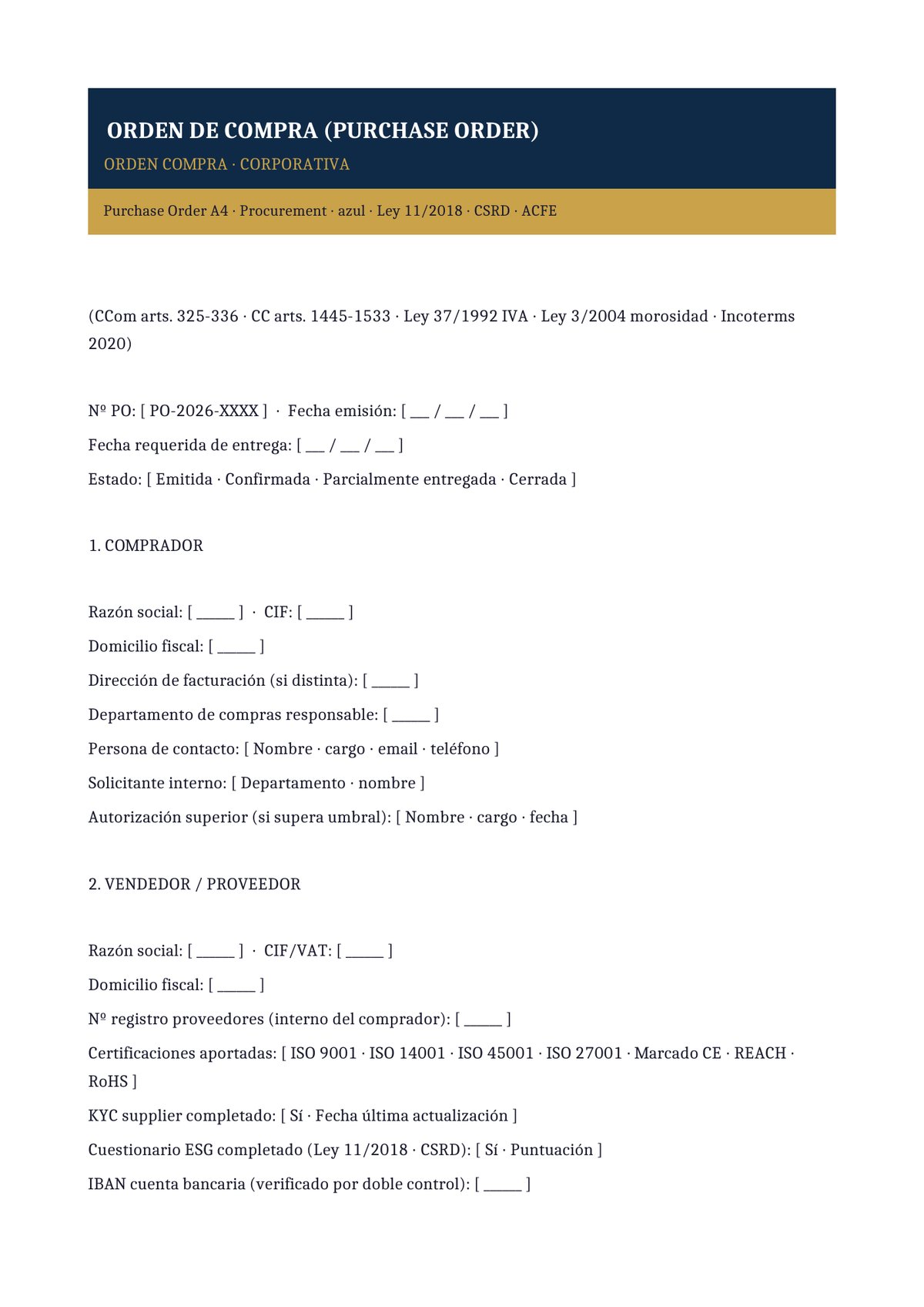 Plantilla Orden de compra corporativa (Procurement)