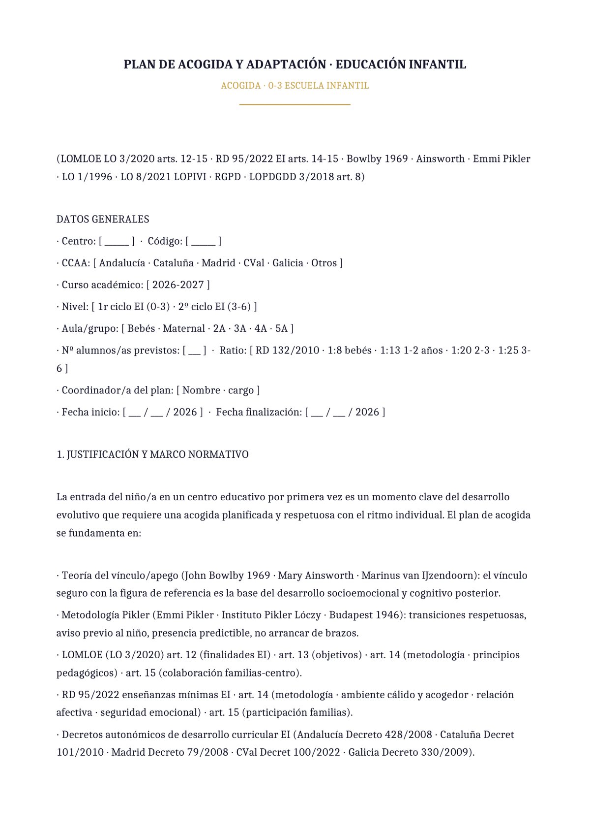 Plantilla Plan de acogida 0-3 escuela infantil