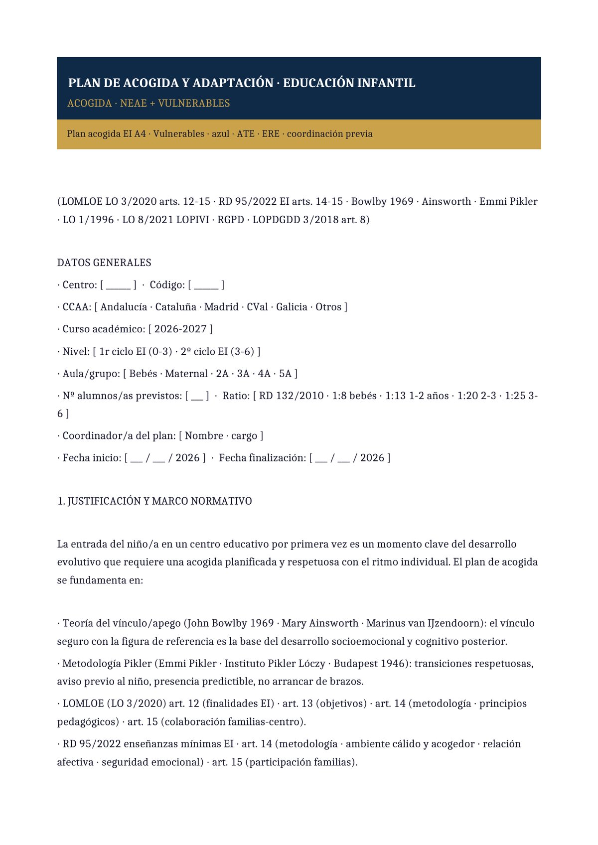 Plantilla Plan de acogida NEAE y familias vulnerables