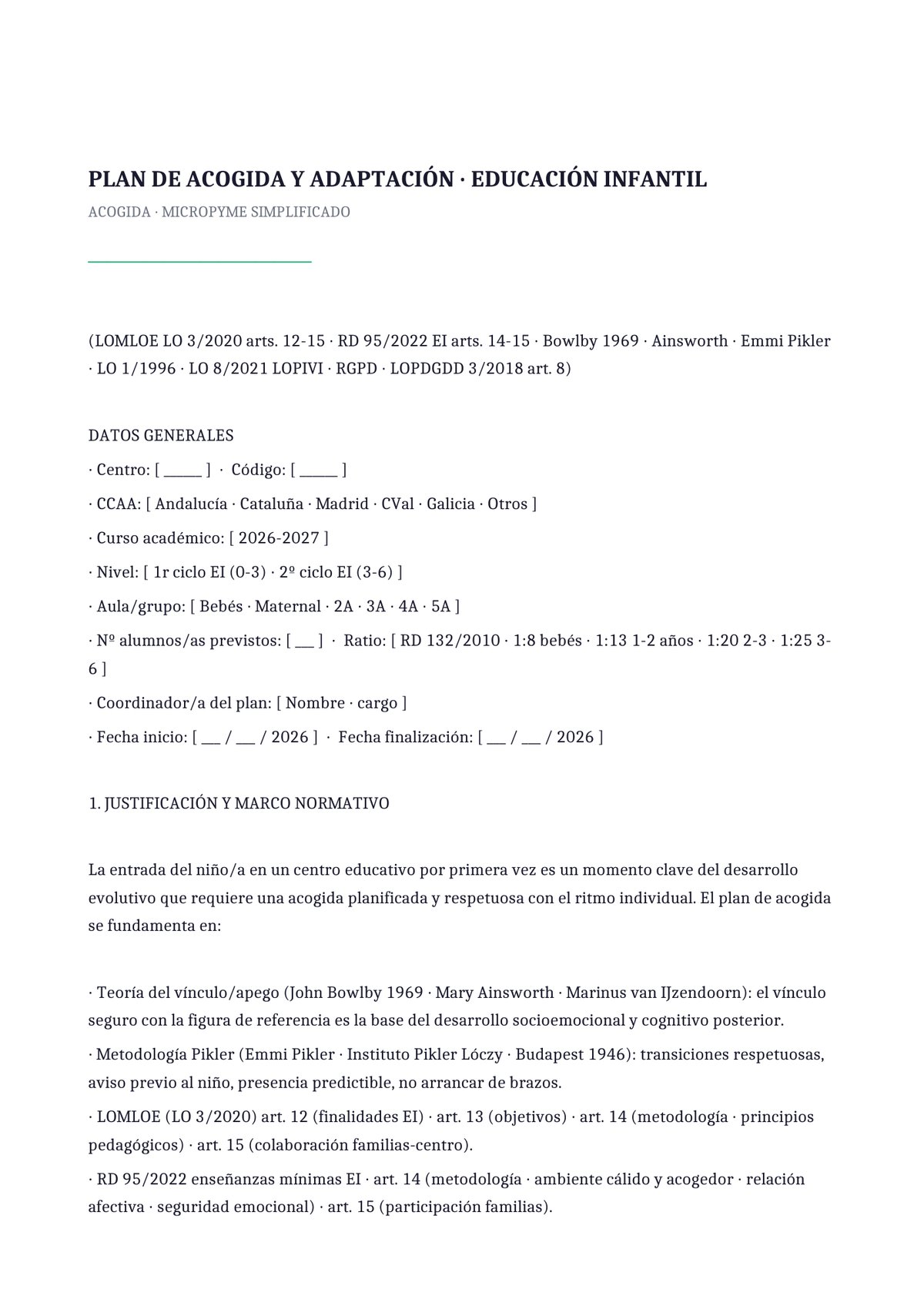 Plantilla Plan de acogida simplificado micropyme