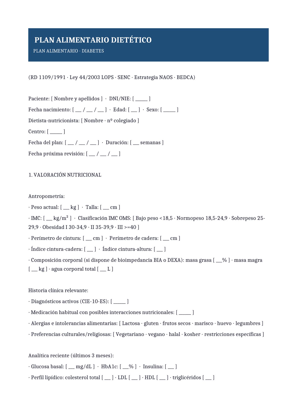 Plantilla Plan alimentario diabetes tipo 2