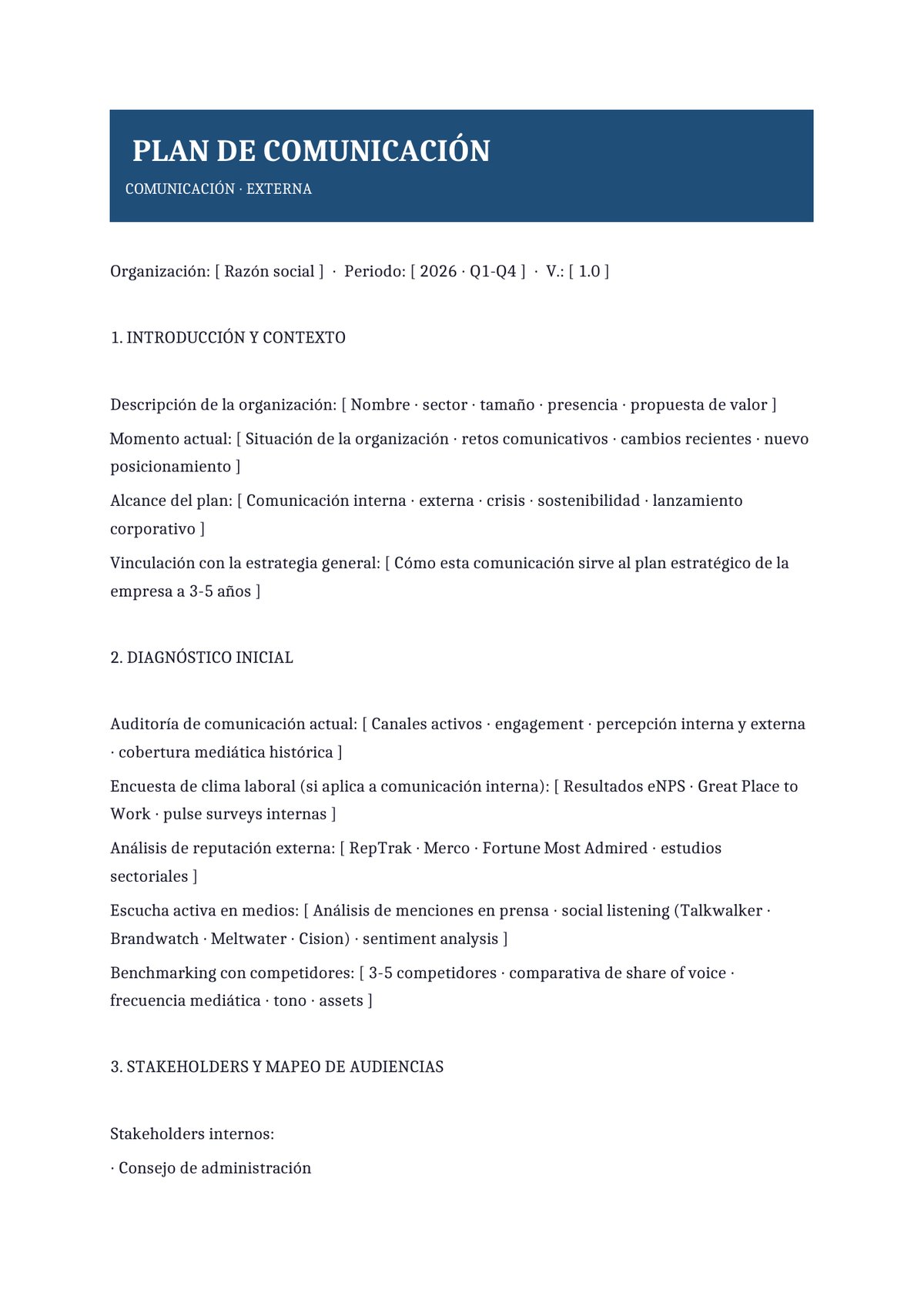 Plantilla Plan de comunicación externa