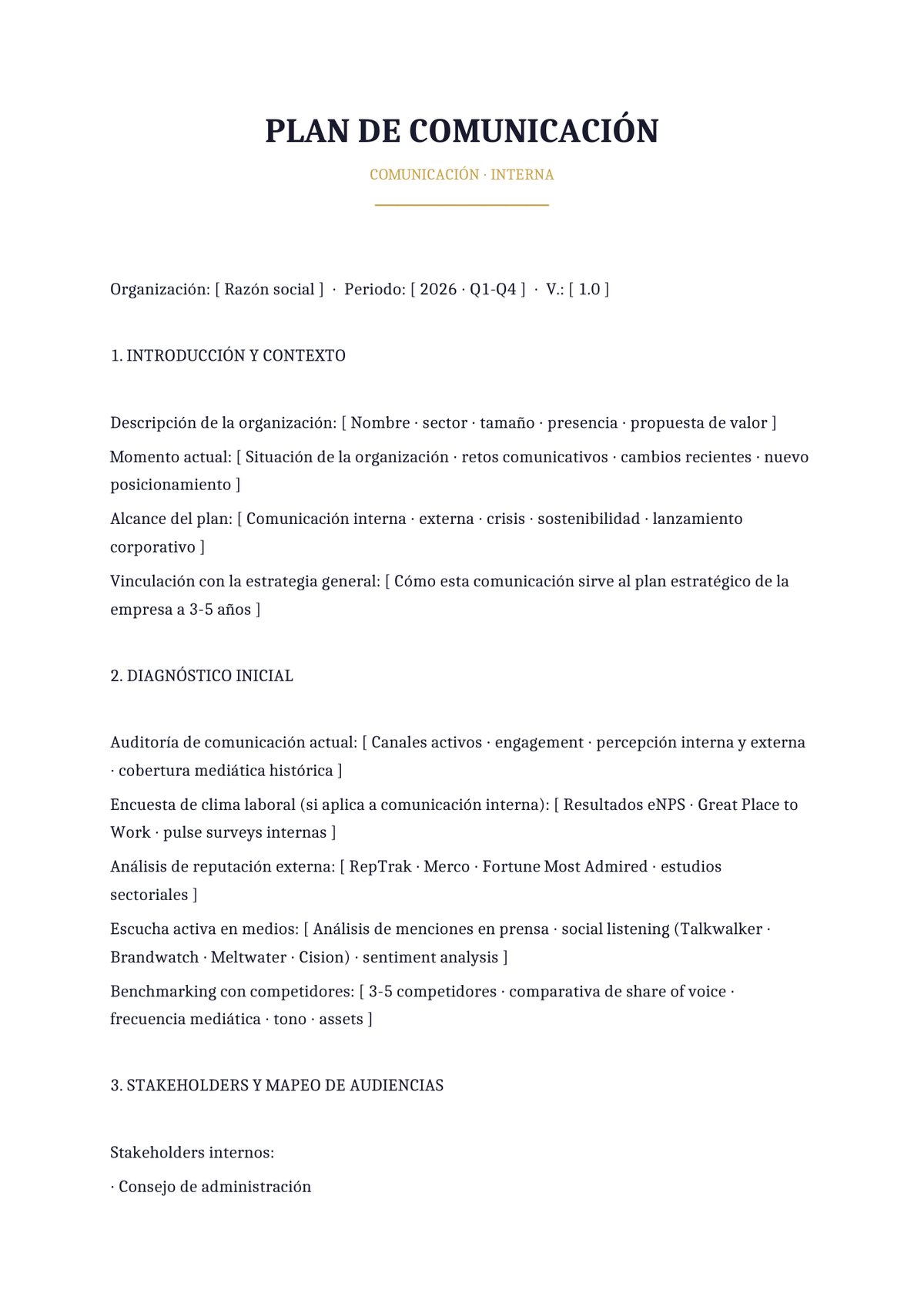 Plantilla Plan de comunicación interna