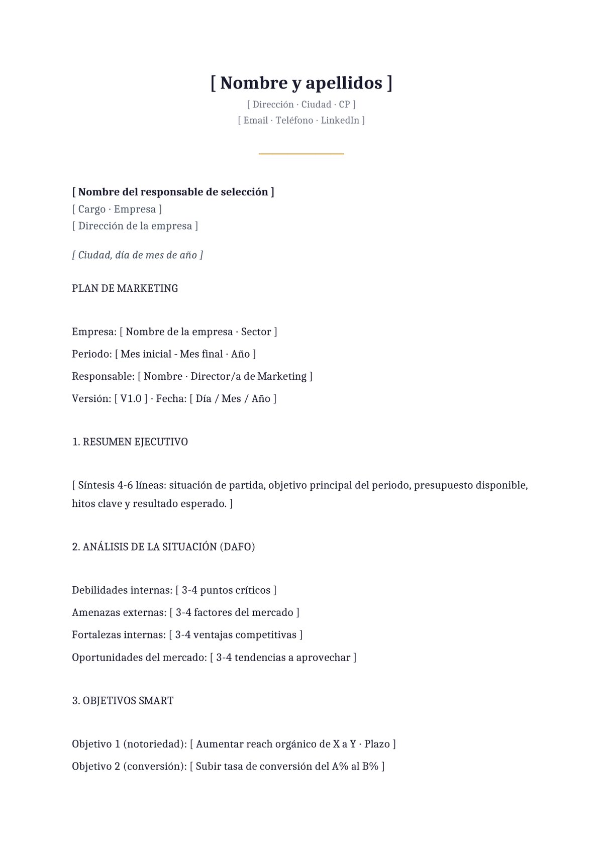 Plantilla Plan de marketing anual estratégico