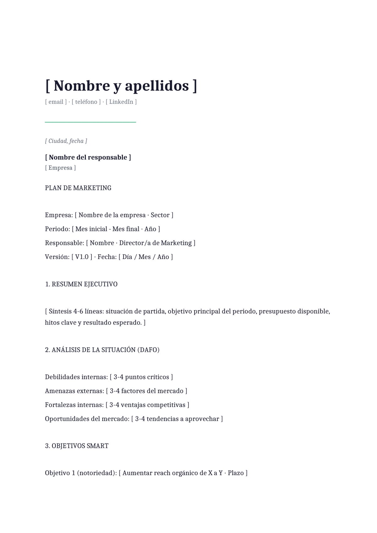 Plantilla Plan de marketing B2C consumer