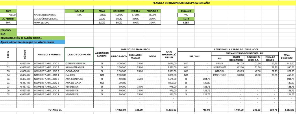planilla de remuneraciones excel