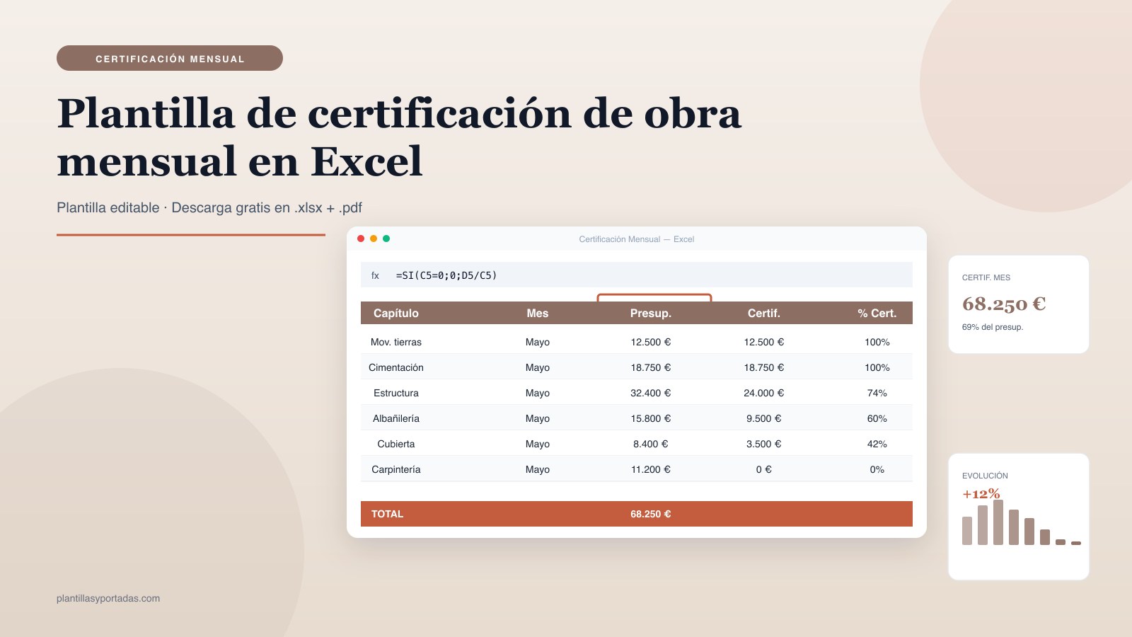 Plantilla Certificación mensual de obra en Excel