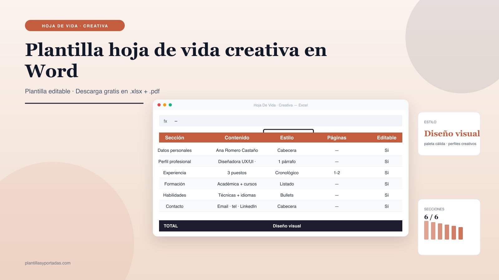 Plantilla Hoja de vida creativa con color en Word