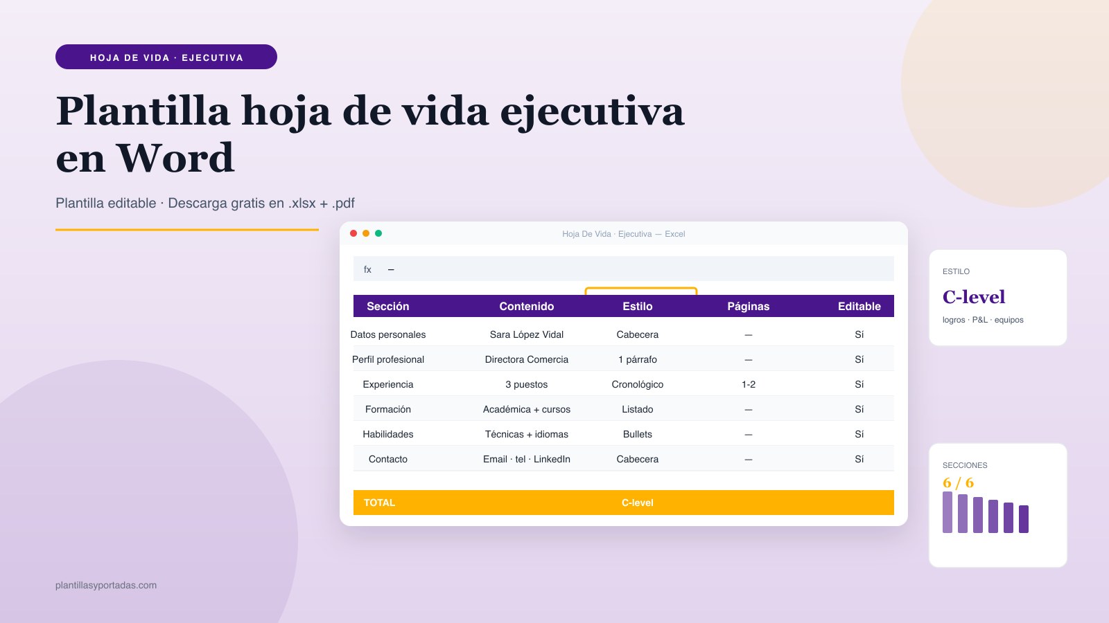 Plantilla Hoja de vida ejecutiva (cargos directivos) en Word