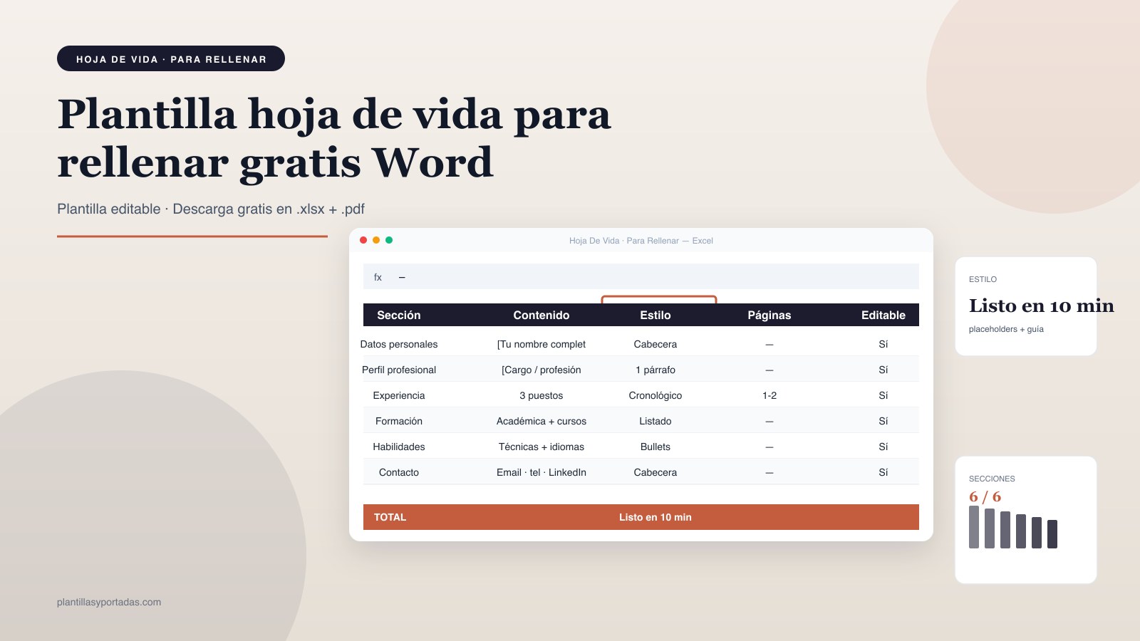 Plantilla Hoja de vida básica para rellenar en Word