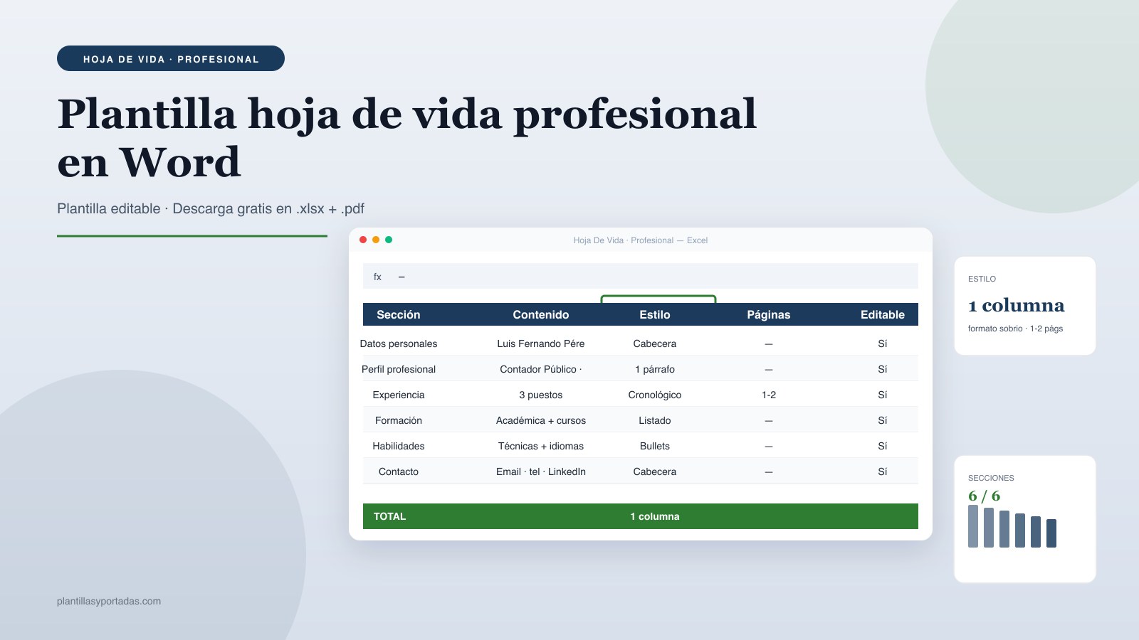 Plantilla Hoja de vida profesional sobria en Word