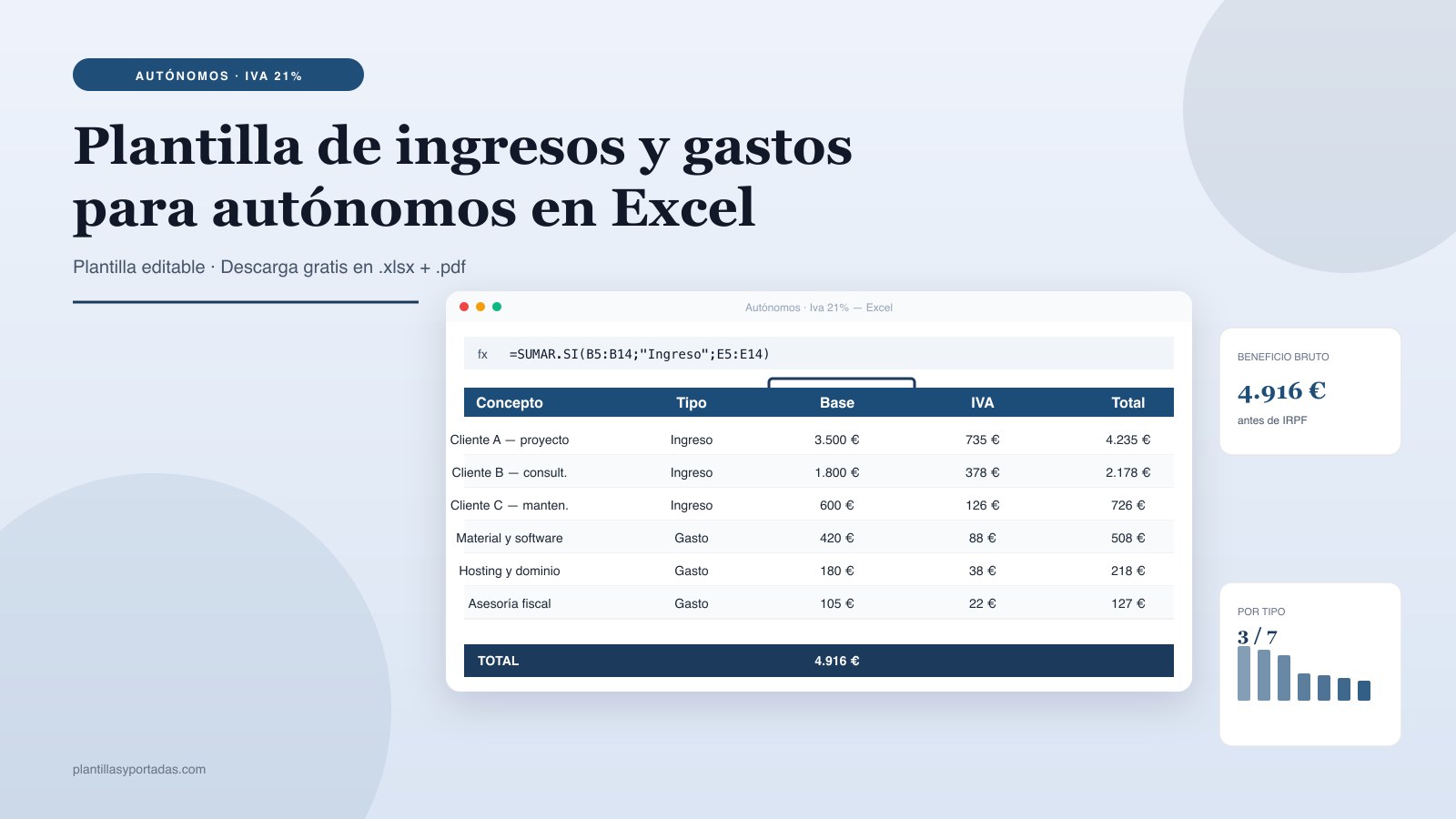 Plantilla Ingresos y gastos para autónomos en Excel