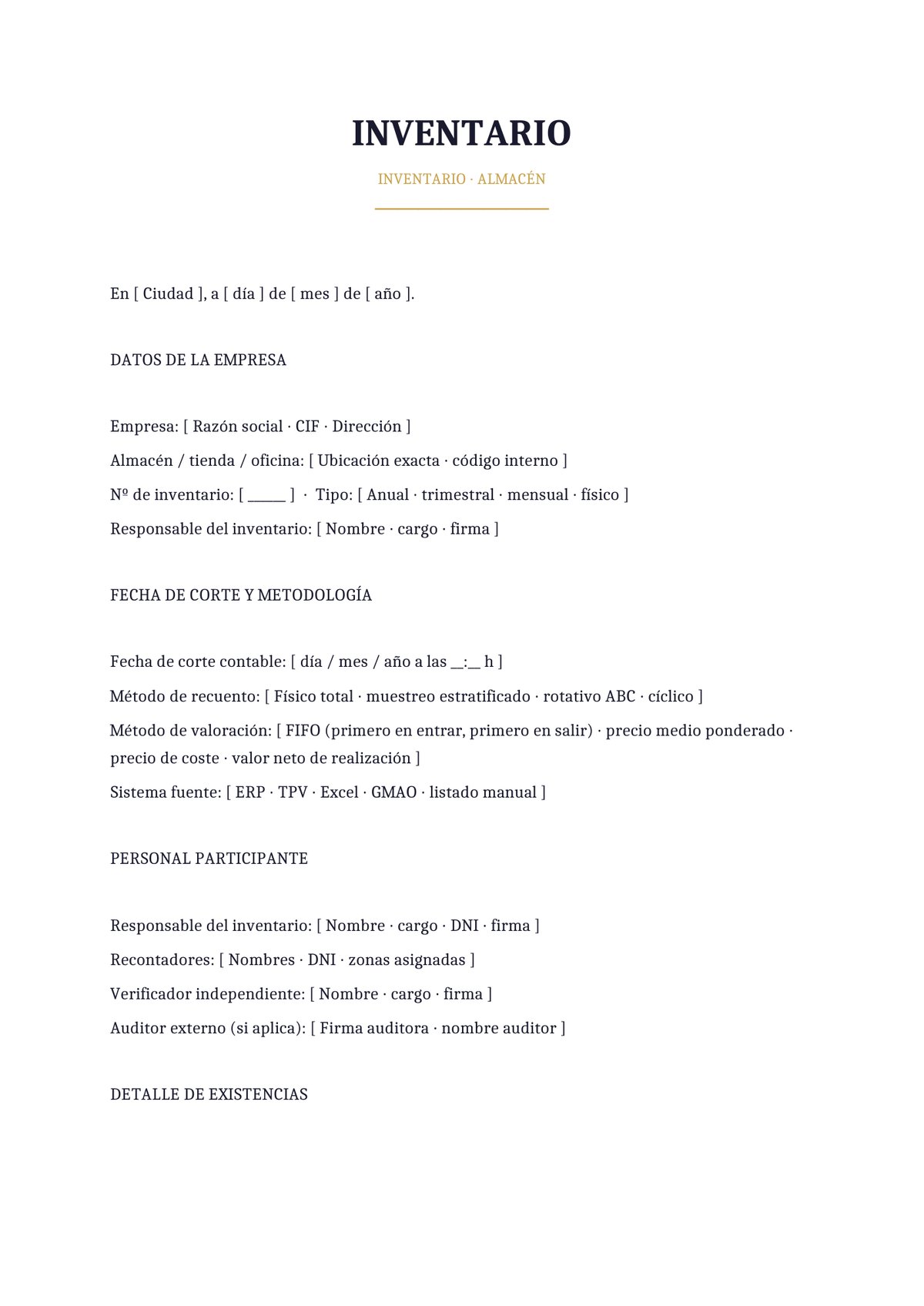 Plantilla Inventario de almacén