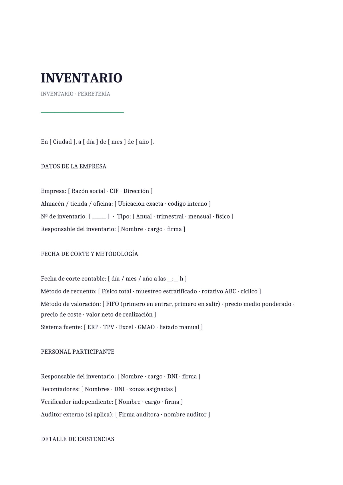 Plantilla Inventario de ferretería y herramientas