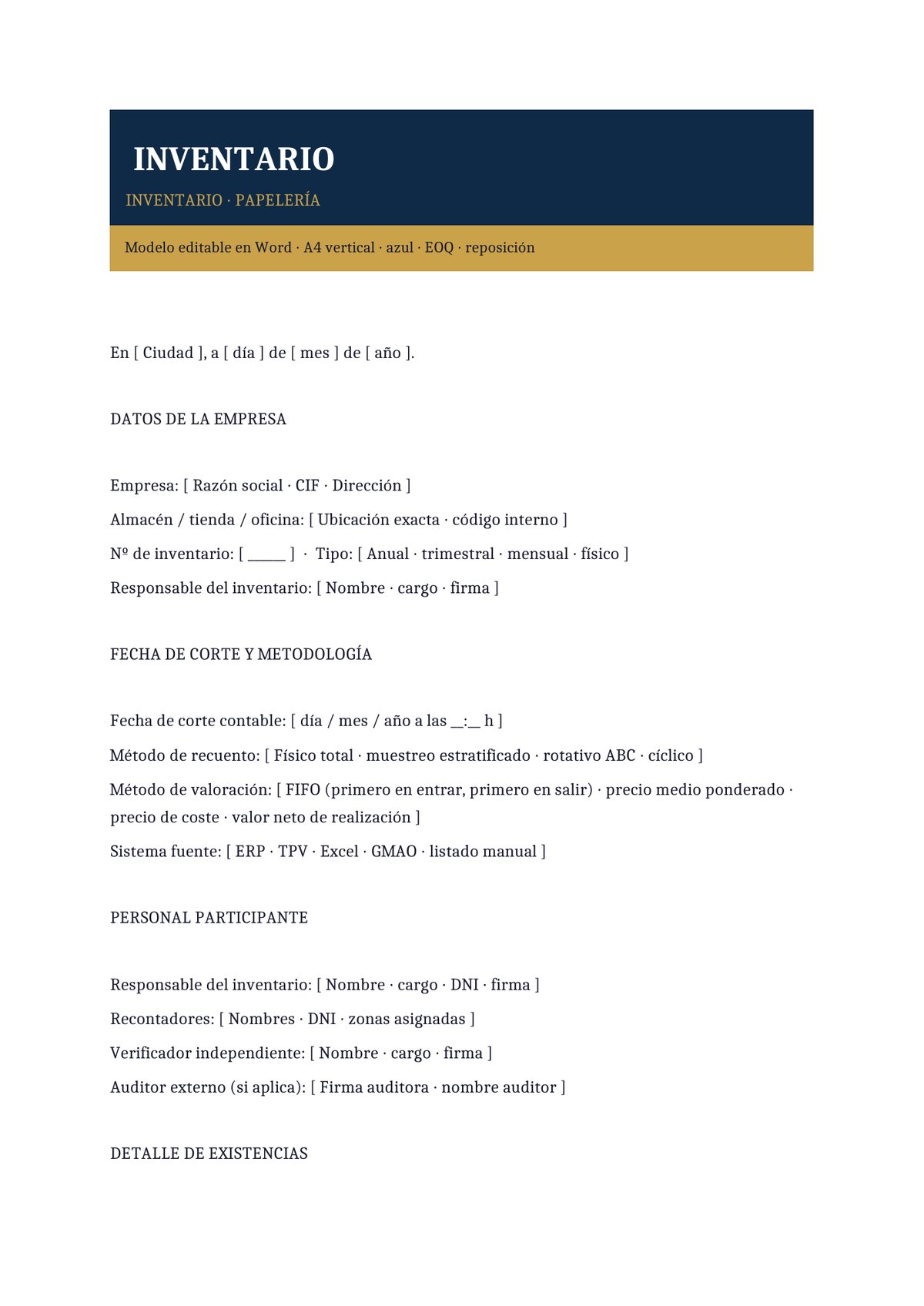 Plantilla Inventario de papelería y oficina