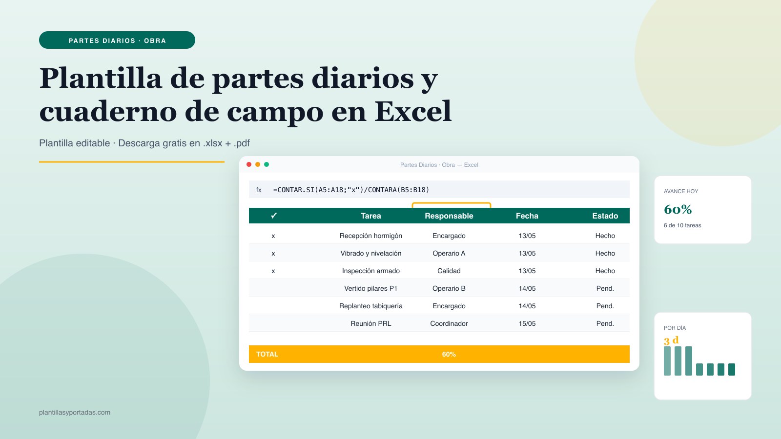 Plantilla Cuaderno de campo y partes diarios en Excel