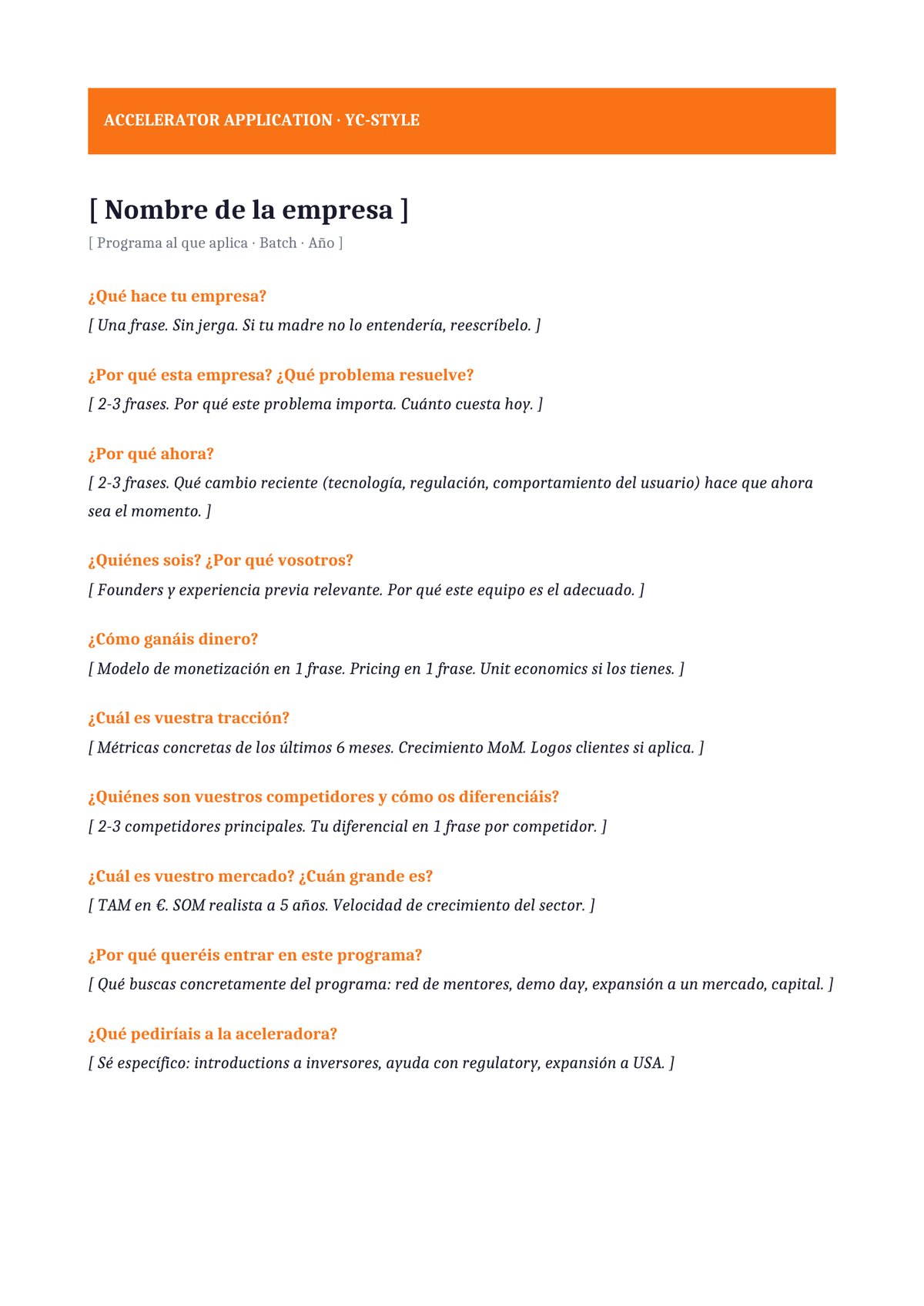 Plantilla Plan de negocios para aceleradora (YC-style)