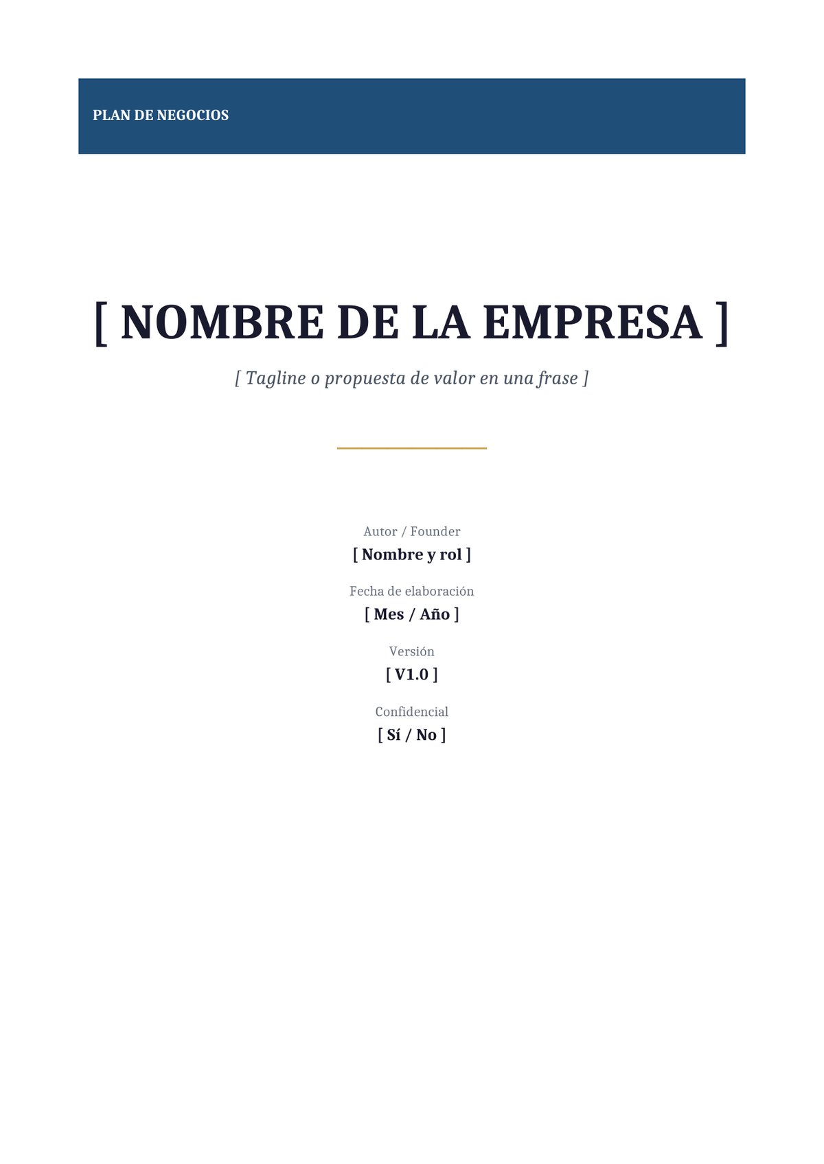 Plantilla Plan de negocios completo para banco
