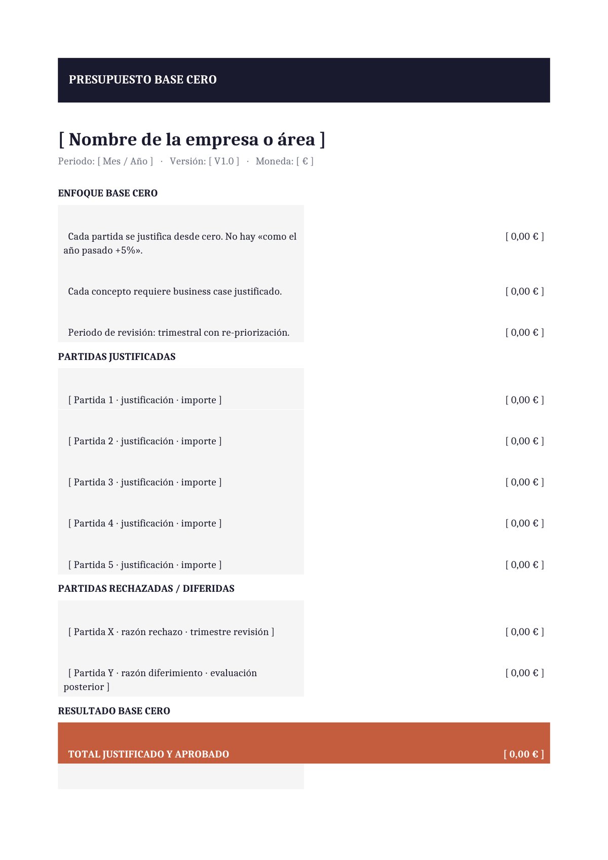 Plantilla Presupuesto base cero (justificación por partida)
