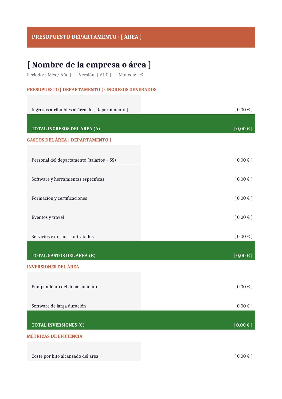 Plantilla Presupuesto por departamento (Marketing, Ventas, IT, RRHH)