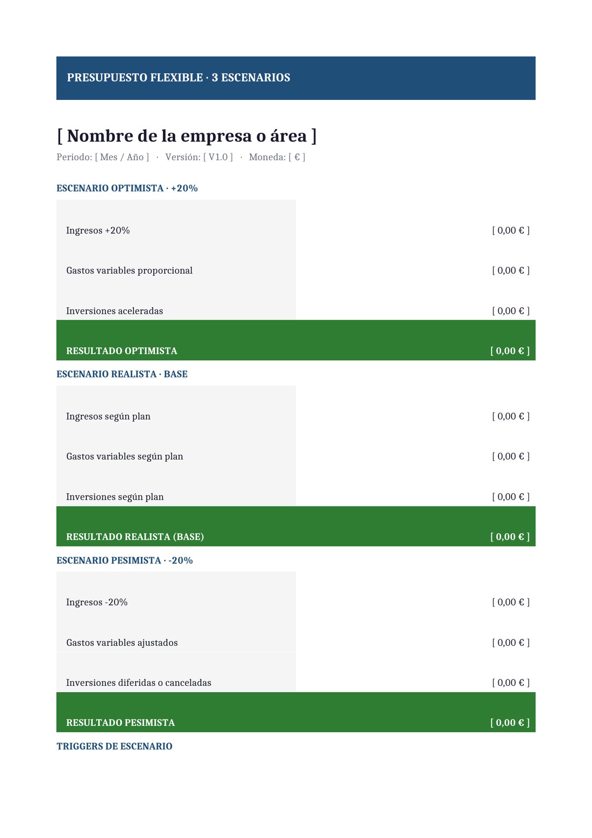 Plantilla Presupuesto flexible con escenarios (optimista/realista/pesimista)