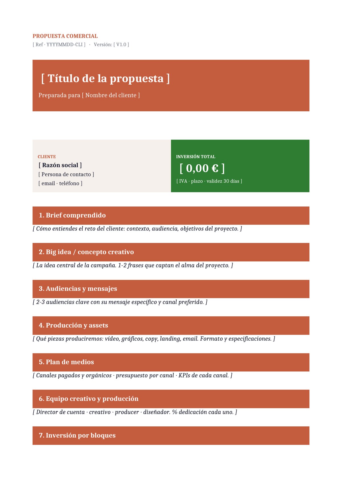 Plantilla Propuesta de agencia creativa (campañas)