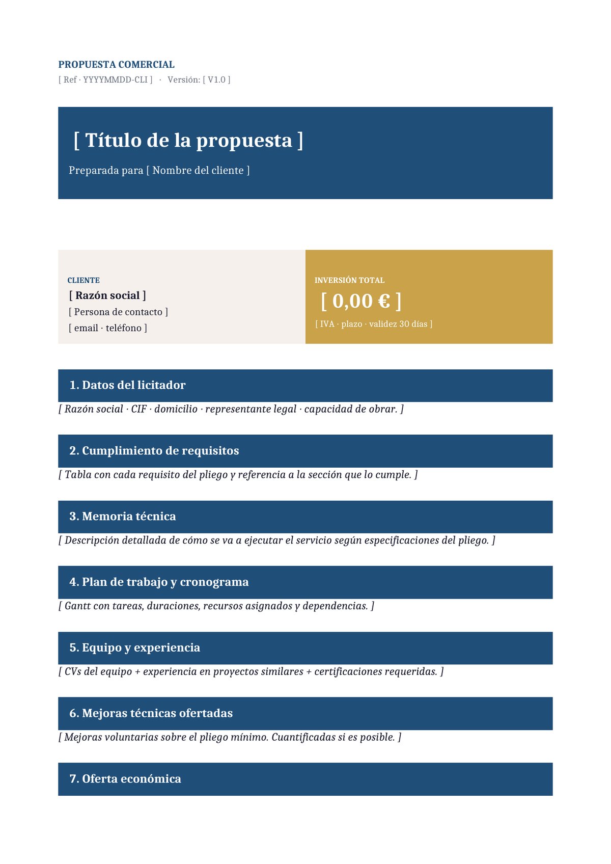Plantilla Propuesta licitación pública (memoria técnica)