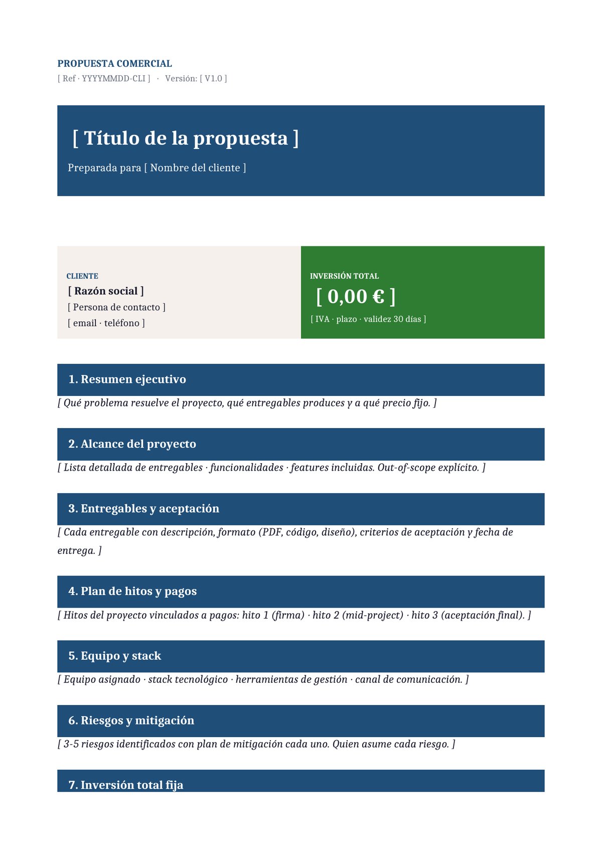 Plantilla Propuesta proyecto cerrado (precio fijo)
