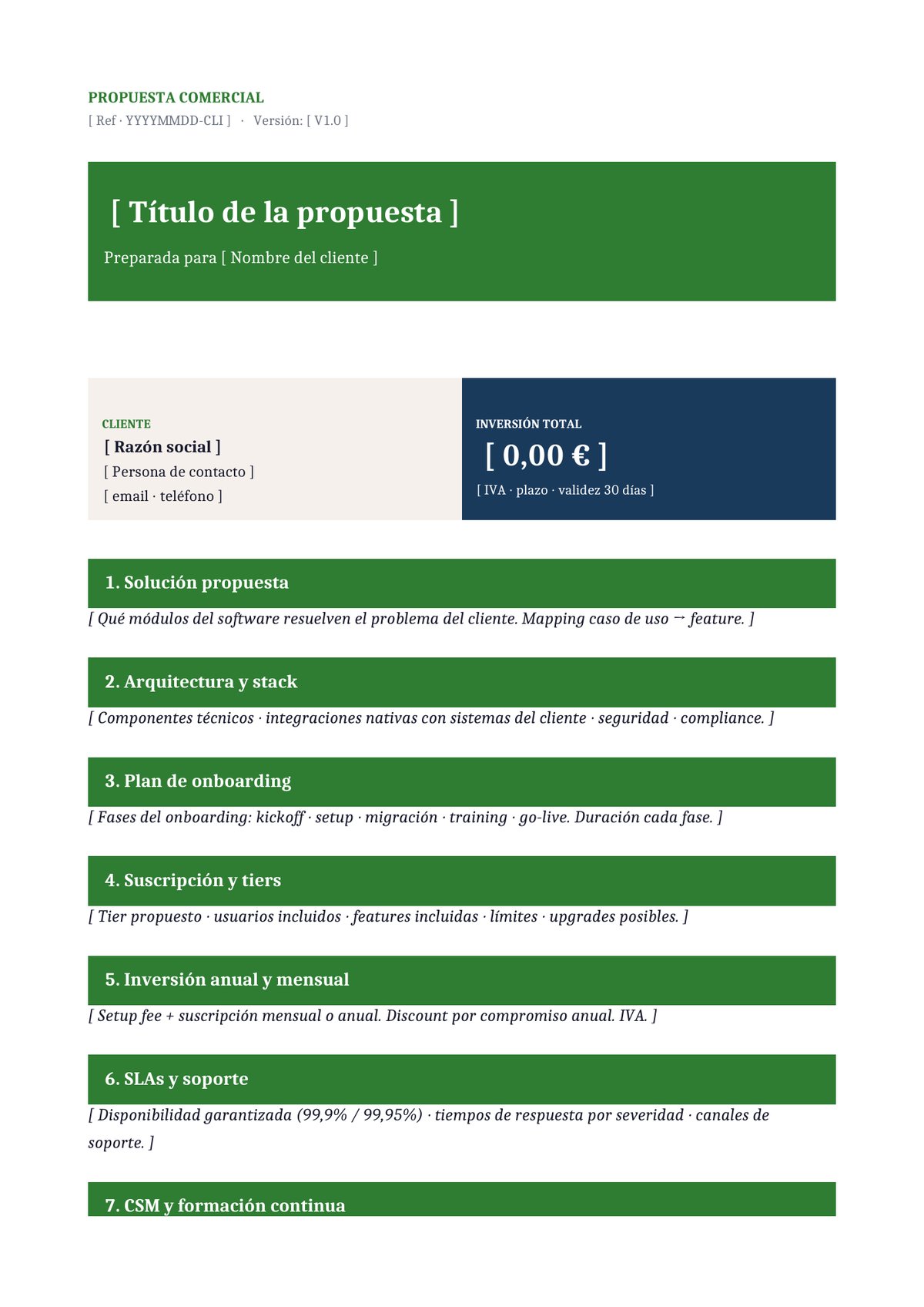 Plantilla Propuesta software / SaaS (suscripción)
