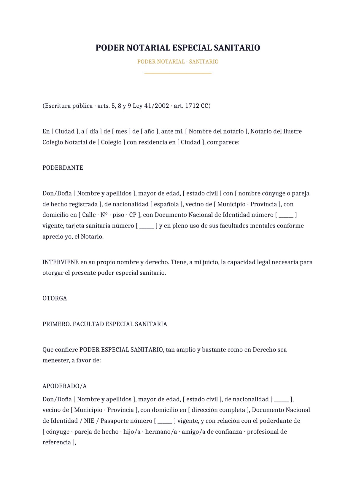 Plantilla Poder notarial sanitario genérico