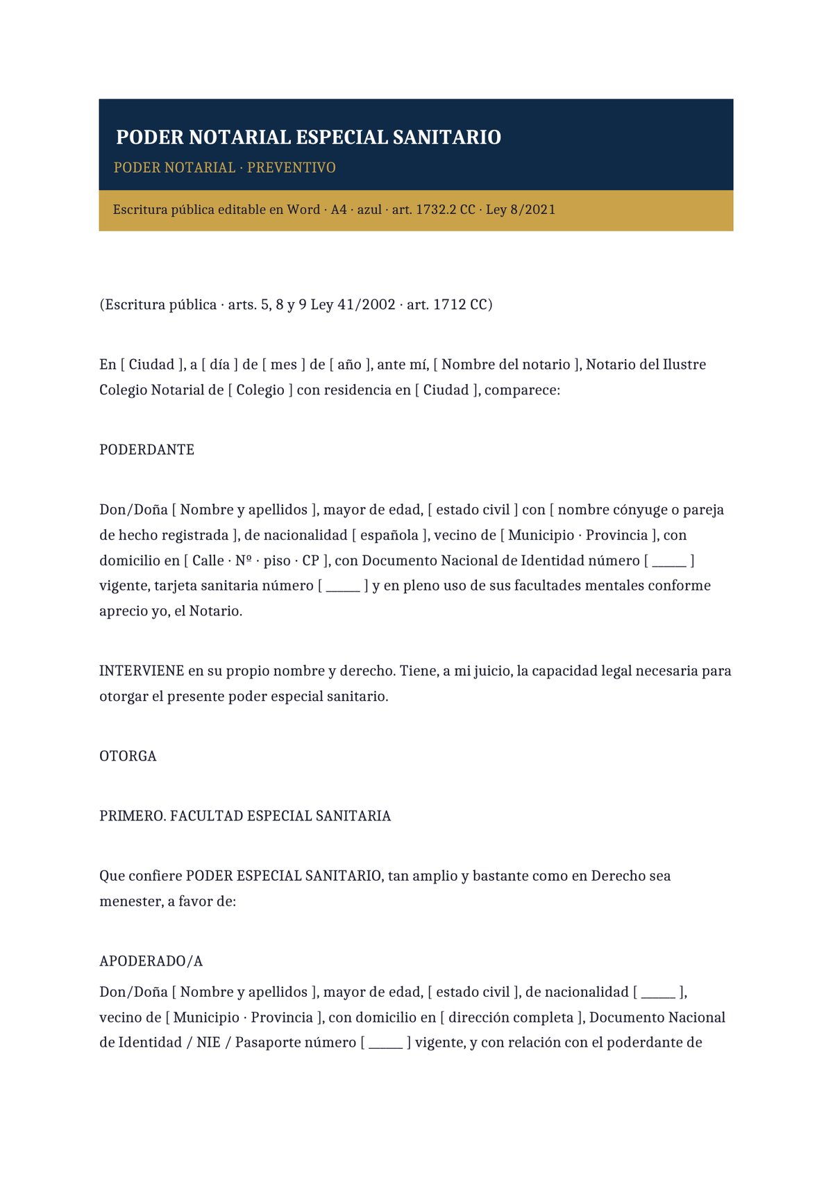 Plantilla Poder notarial sanitario preventivo