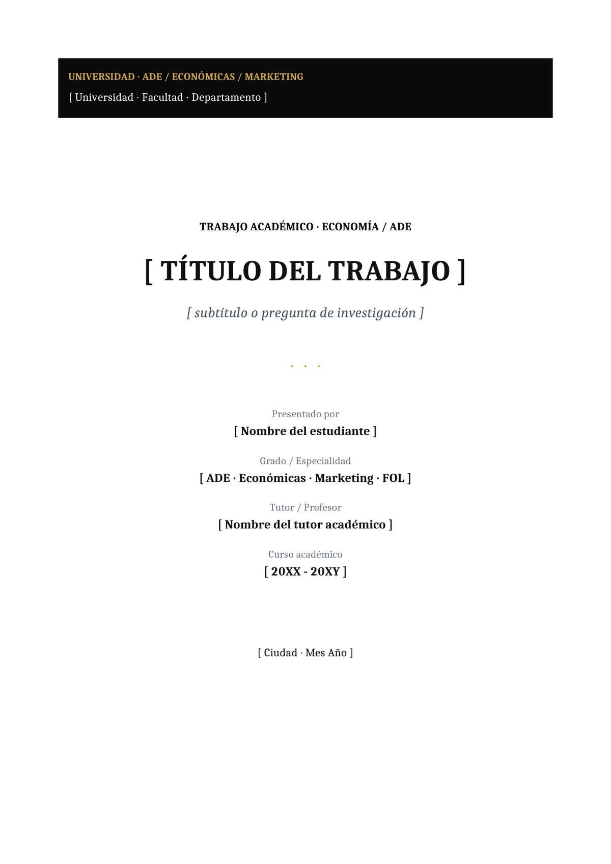 Plantilla Portada economía ADE / universidad