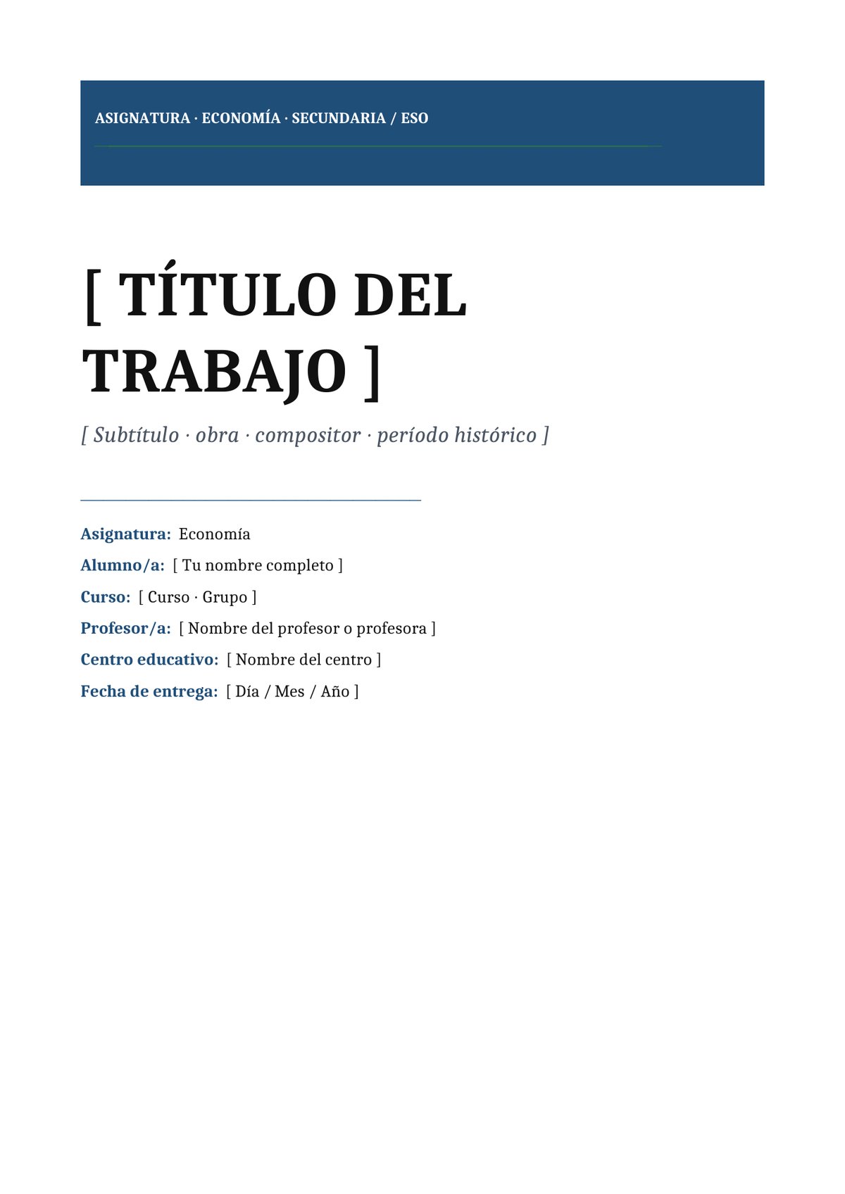 Plantilla Portada economía ESO / secundaria