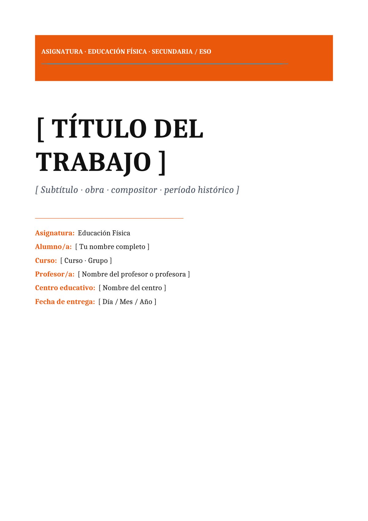 Plantilla Portada educación física ESO / secundaria