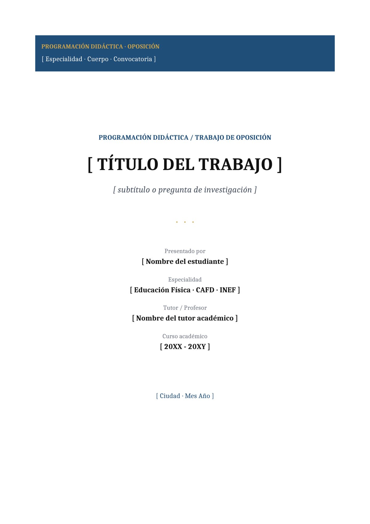 Plantilla Portada educación física oposiciones / INEF