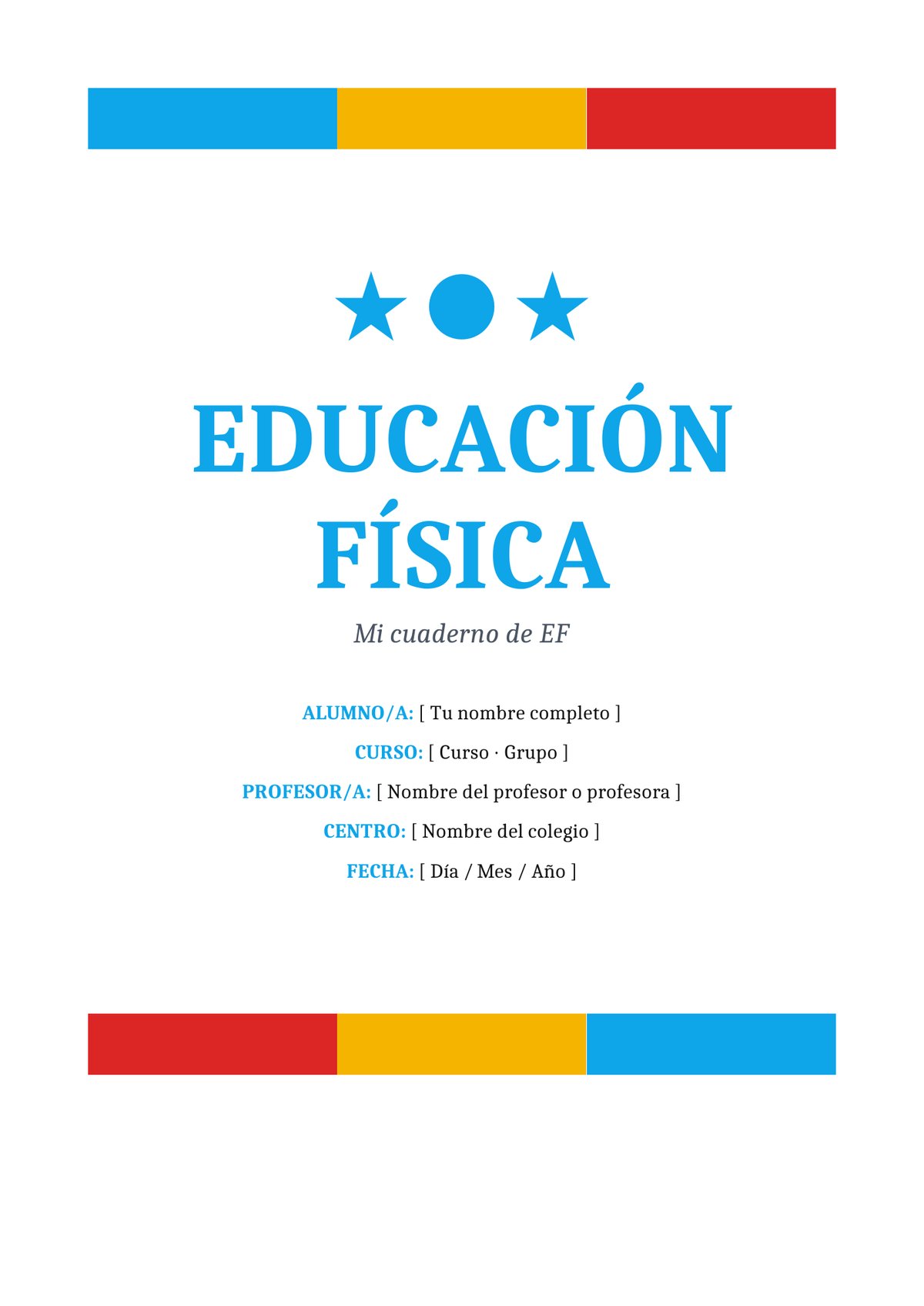 Plantilla Portada educación física primaria deportiva